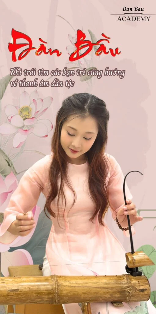 Người chơi đàn bầu trong áo dài hồng, ảnh giới thiệu Dan Bau Academy