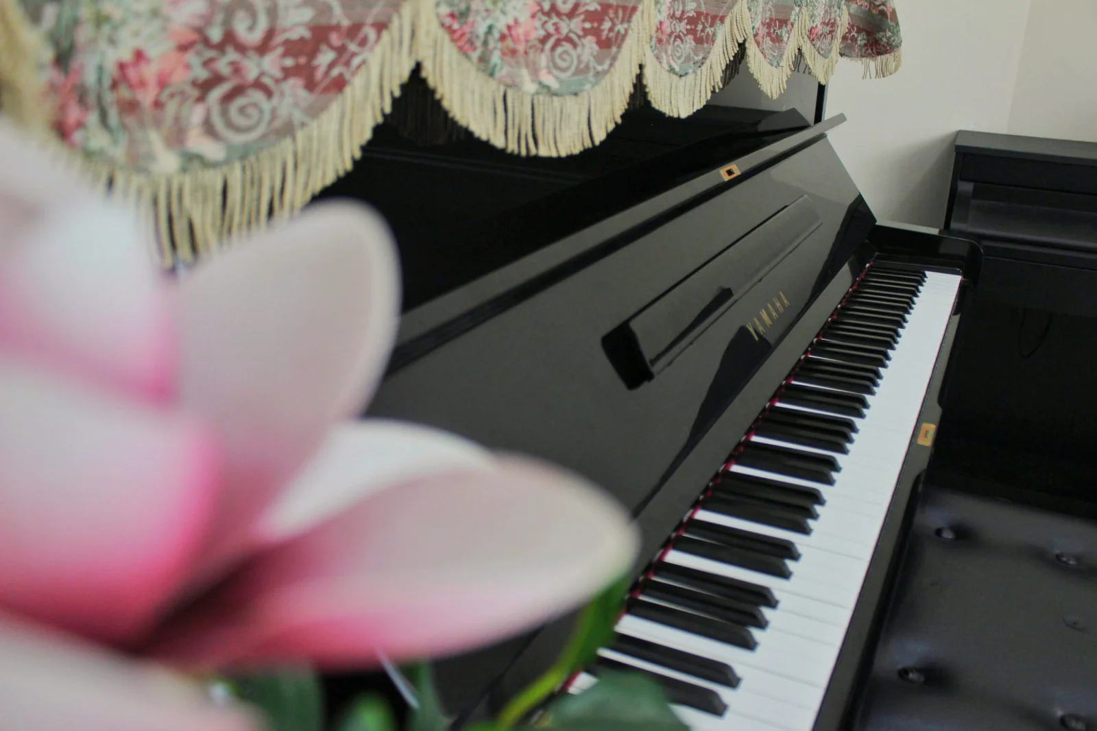 Phím đàn Piano bên hoa trang trí tại Piano Home